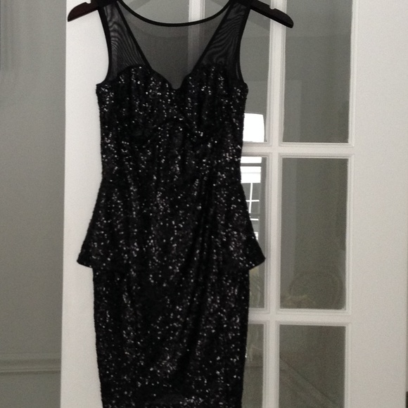 Sequin Dress, Peplum Cut, Mesh Neckline- WORN ONCE - Picture 3 of 8